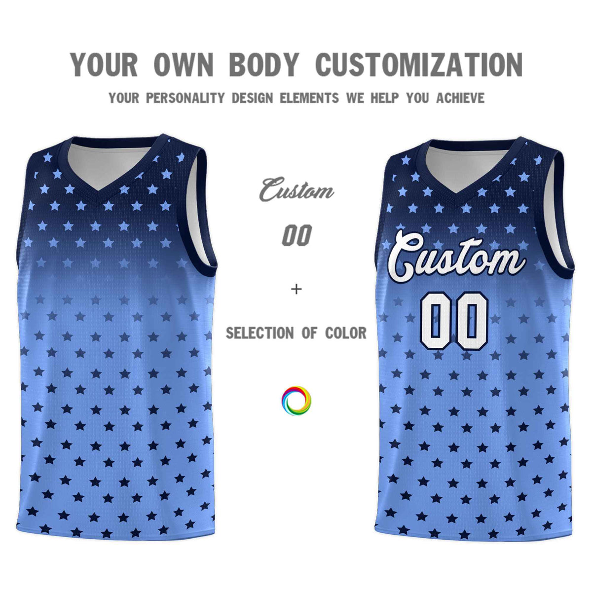 Custom Navy Light Blue Gradient Start Pattern Basketball Jersey Kits|KXKSHOP