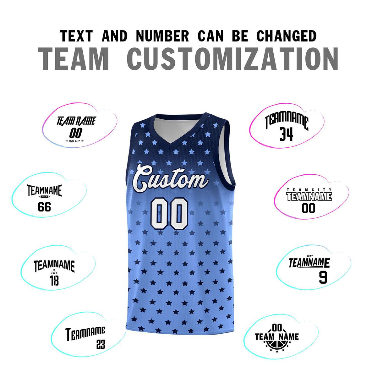 Custom Navy Light Blue Gradient Start Pattern Basketball Jersey Kits|KXKSHOP