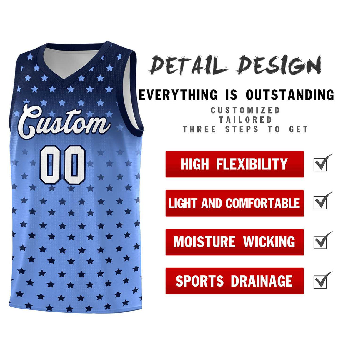 Custom Navy Light Blue Gradient Start Pattern Basketball Jersey Kits|KXKSHOP