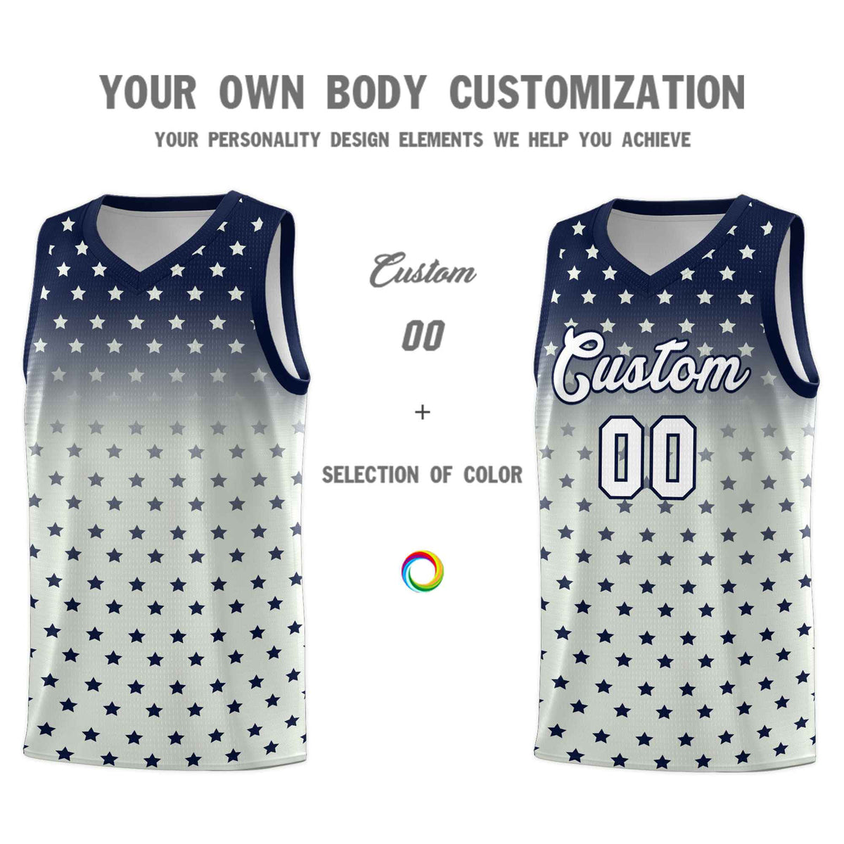 Custom Navy Gray Gradient Start Pattern Basketball Jersey Kits|KXKSHOP