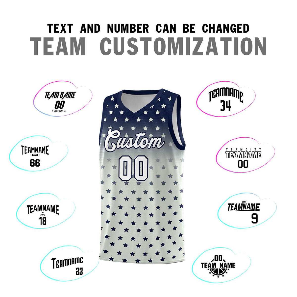 Custom Navy Gray Gradient Start Pattern Basketball Jersey Kits|KXKSHOP