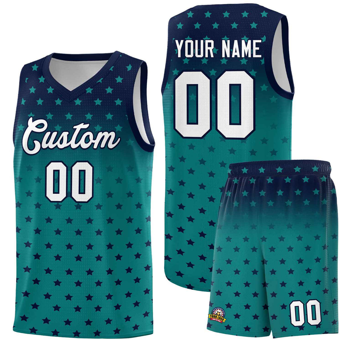 Custom Navy Aqua Gradient Start Pattern Basketball Jersey Kits|KXKSHOP