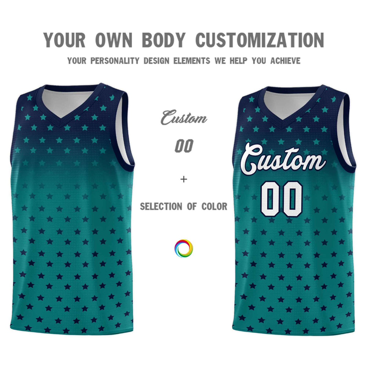 Custom Navy Aqua Gradient Start Pattern Basketball Jersey Kits|KXKSHOP