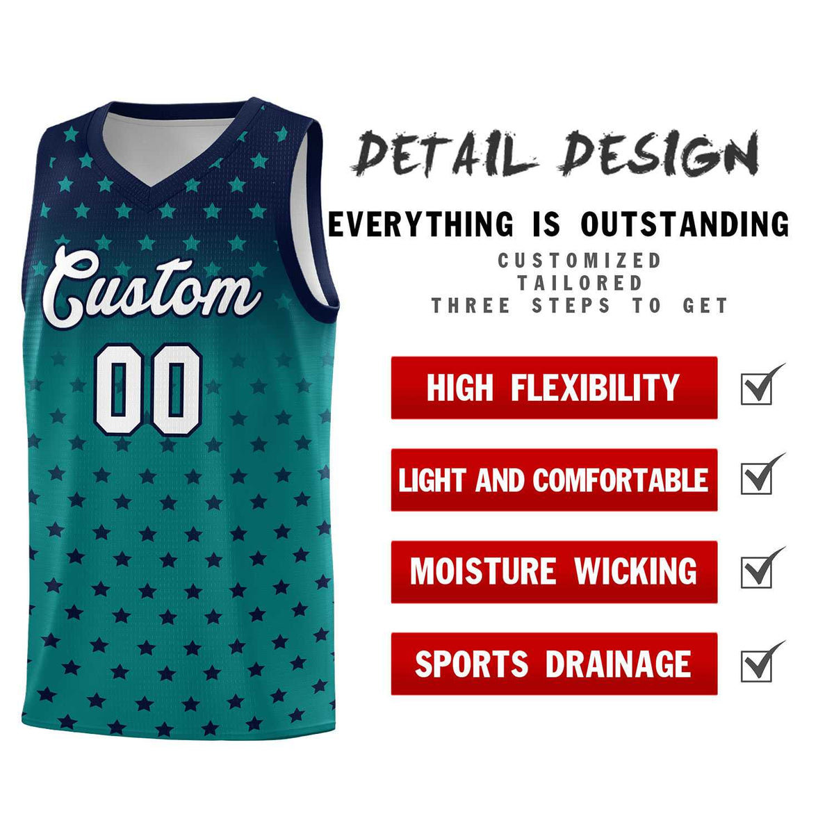 Custom Navy Aqua Gradient Start Pattern Basketball Jersey Kits|KXKSHOP