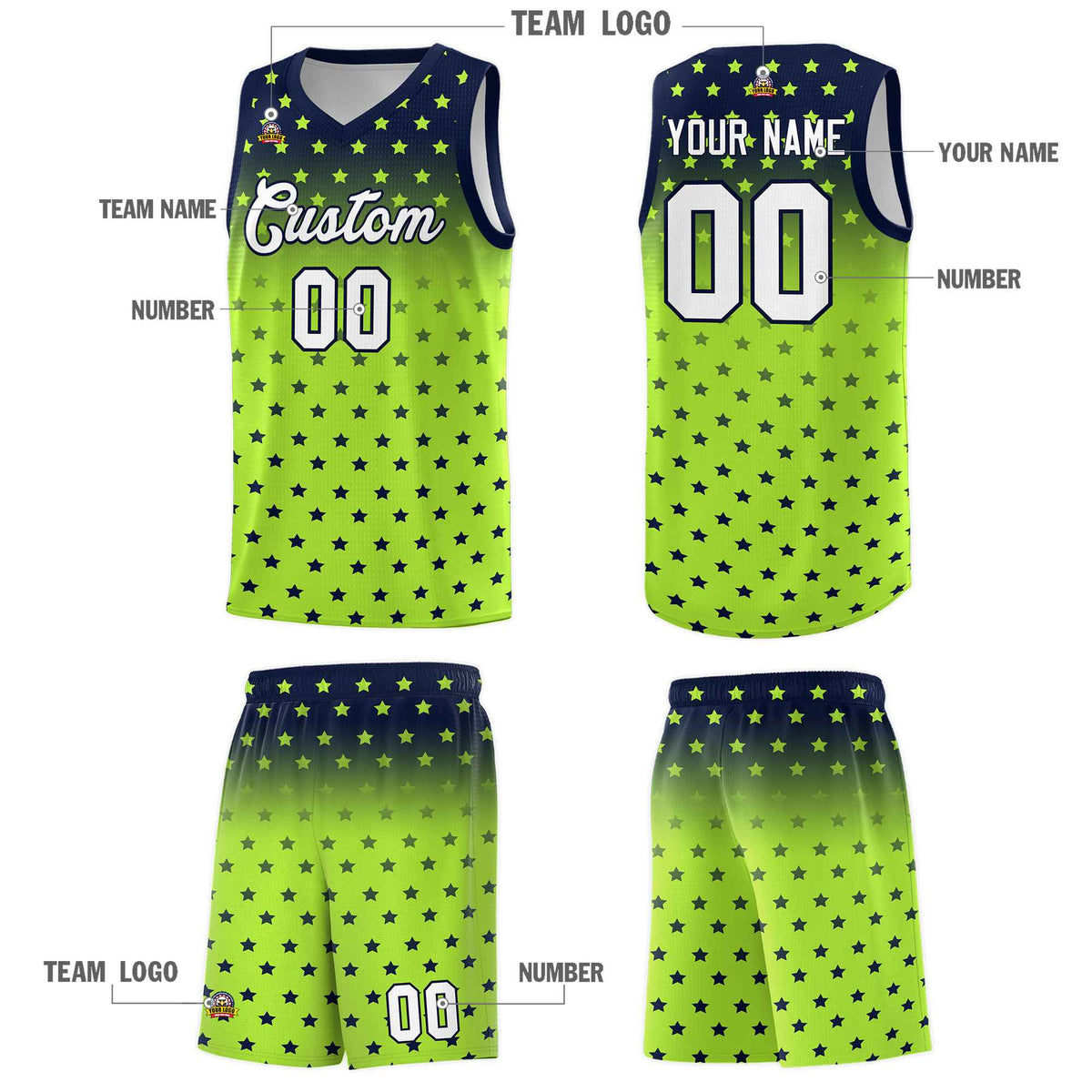 Custom Navy Light Green Gradient Start Pattern Basketball Jersey Kits|KXKSHOP