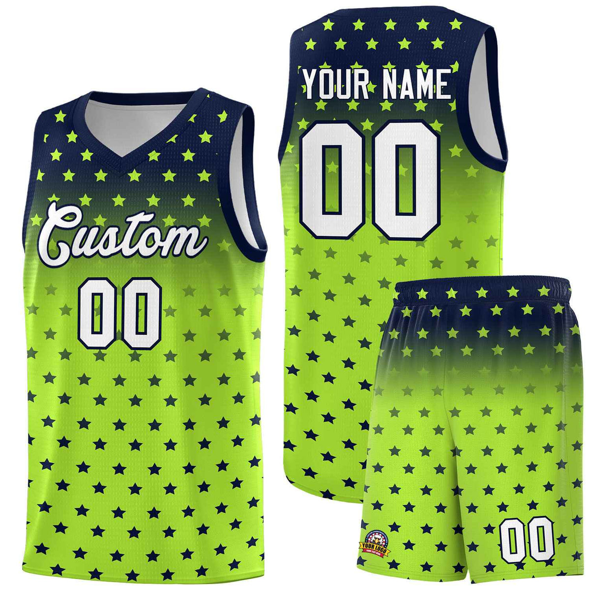 Custom Navy Light Green Gradient Start Pattern Basketball Jersey Kits|KXKSHOP