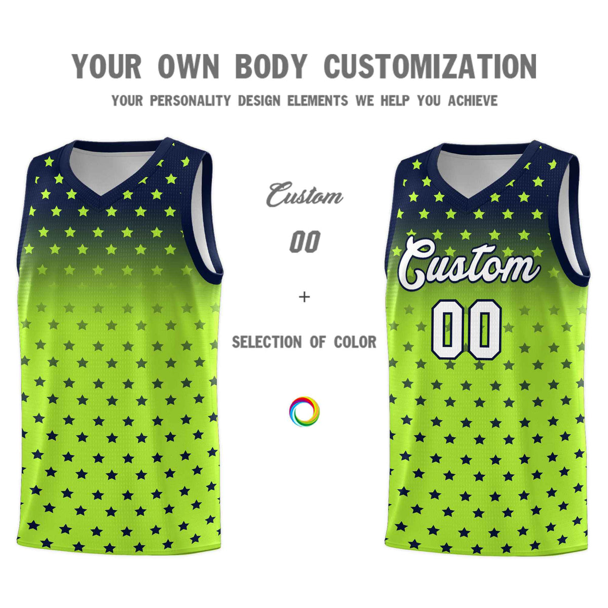 Custom Navy Light Green Gradient Start Pattern Basketball Jersey Kits|KXKSHOP