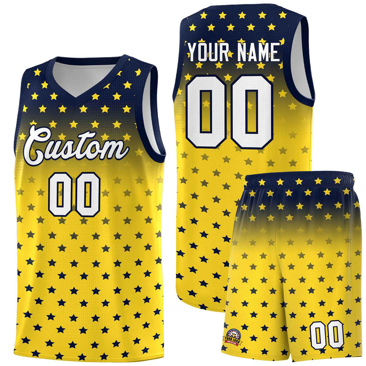 Custom Navy Gold Gradient Start Pattern Basketball Jersey Kits|KXKSHOP