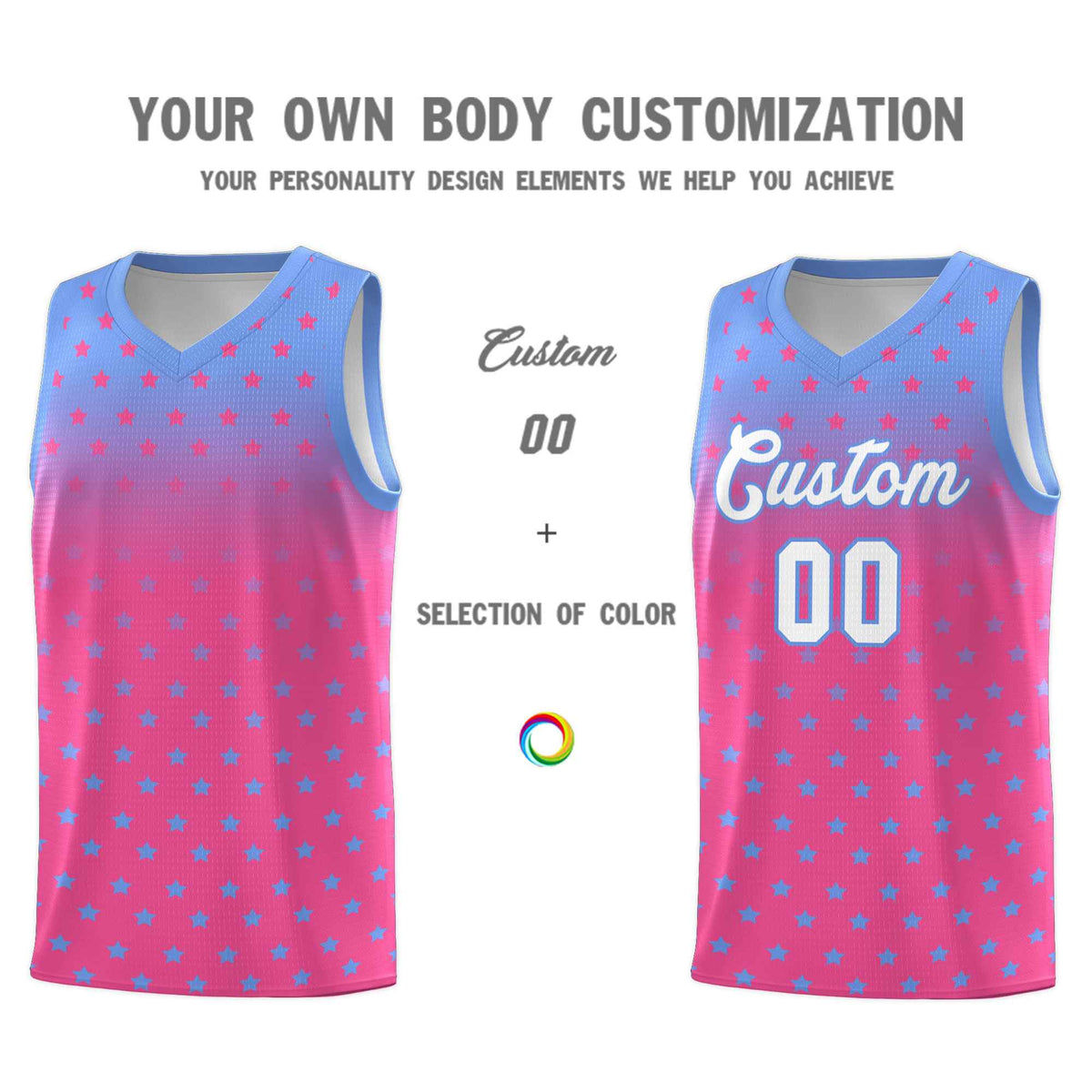 Custom Light Blue Pink Gradient Start Pattern Basketball Jersey Kits|KXKSHOP