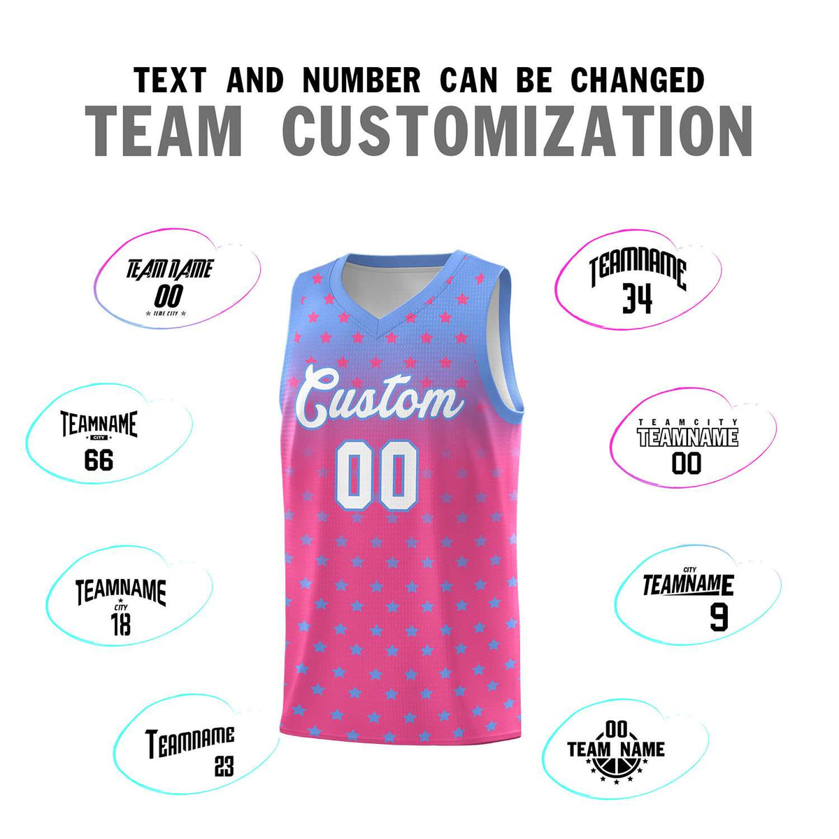 Custom Light Blue Pink Gradient Start Pattern Basketball Jersey Kits|KXKSHOP