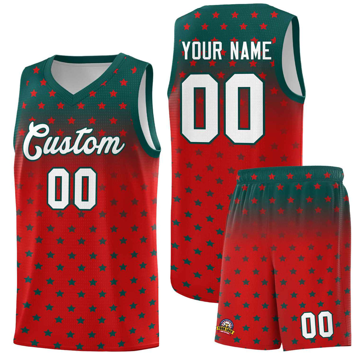 Custom Midnight Green Red Gradient Start Pattern Basketball Jersey Kits|KXKSHOP