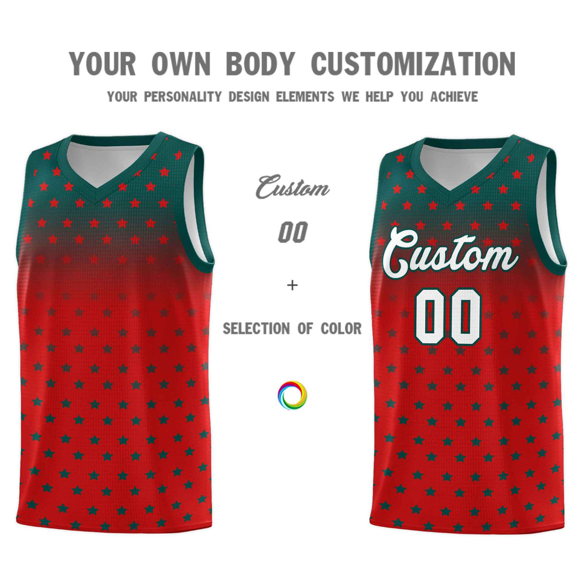 Custom Midnight Green Red Gradient Start Pattern Basketball Jersey Kits|KXKSHOP