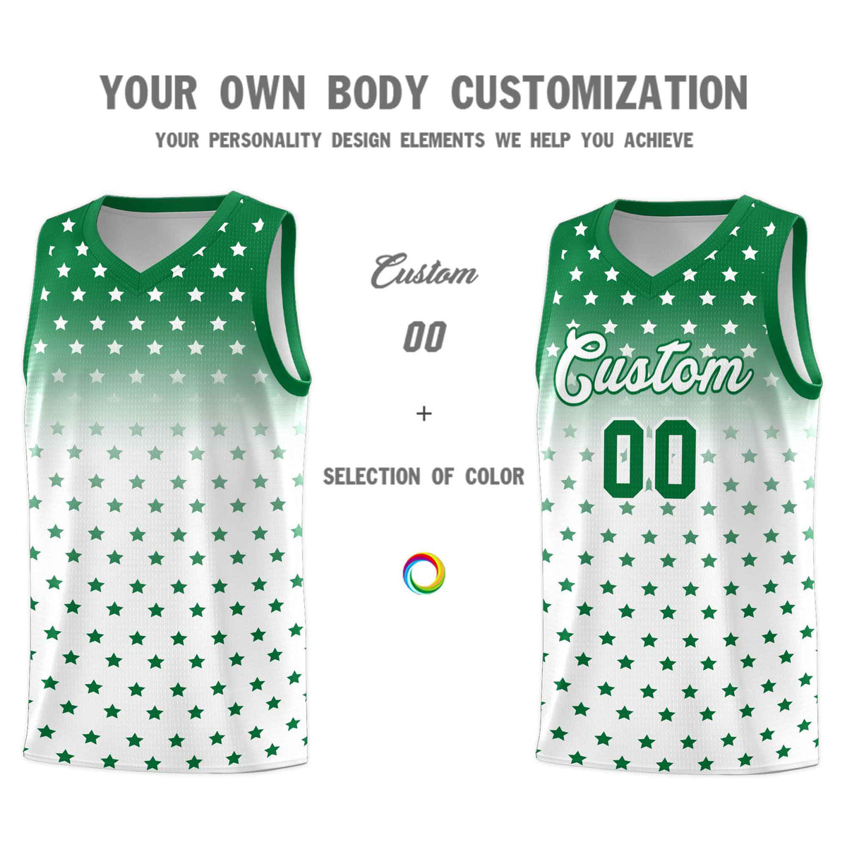 Custom Kelly Green White Gradient Start Pattern Basketball Jersey Kits|KXKSHOP