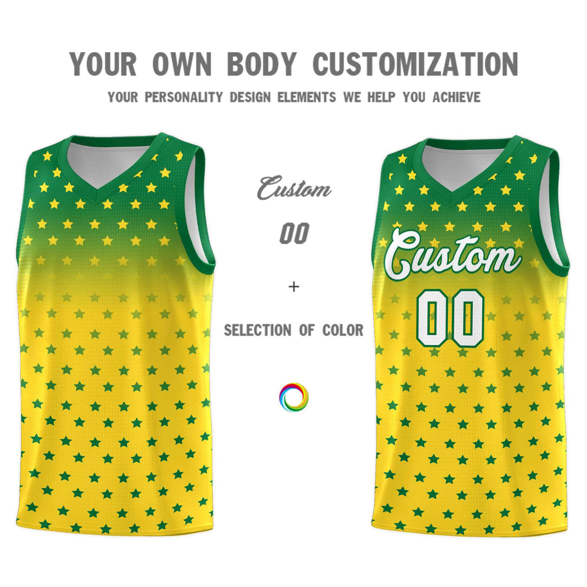 Custom Kelly Green Gold Gradient Start Pattern Basketball Jersey Kits|KXKSHOP