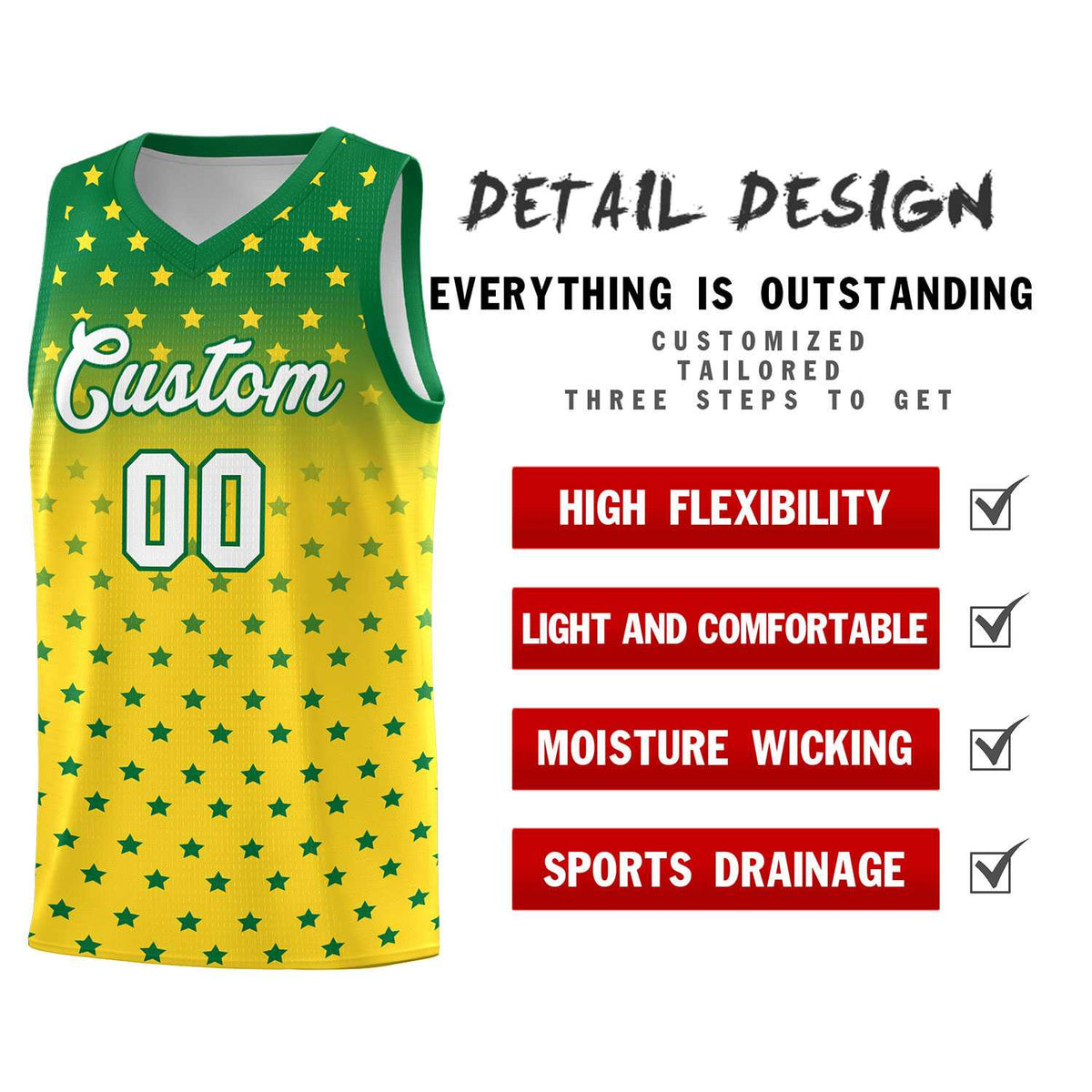 Custom Kelly Green Gold Gradient Start Pattern Basketball Jersey Kits|KXKSHOP