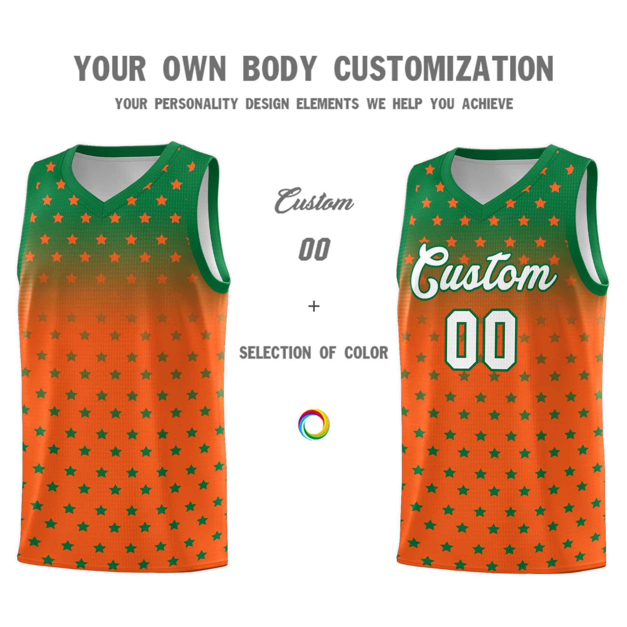 Custom Kelly Green Orange Gradient Start Pattern Basketball Jersey Kits|KXKSHOP