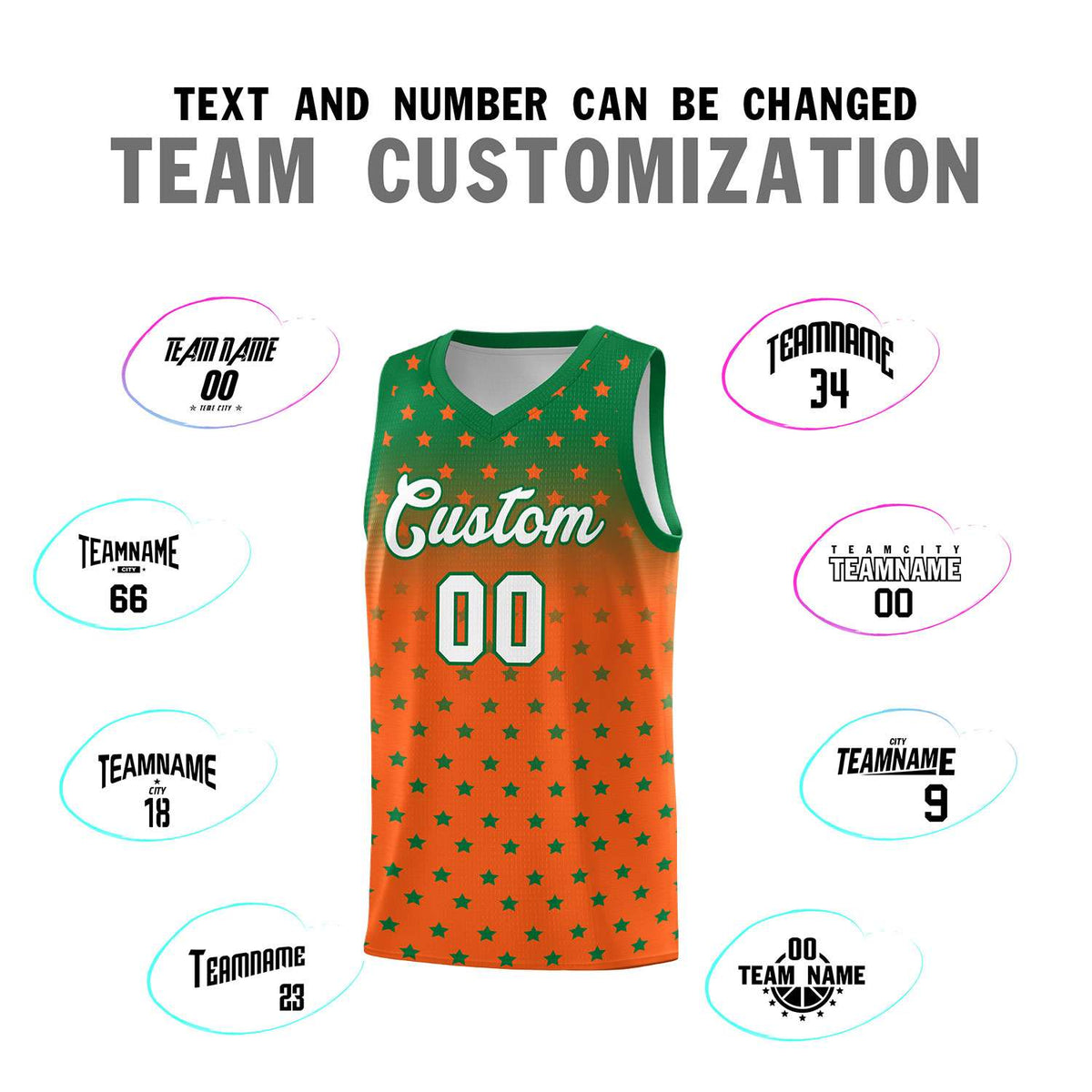 Custom Kelly Green Orange Gradient Start Pattern Basketball Jersey Kits|KXKSHOP