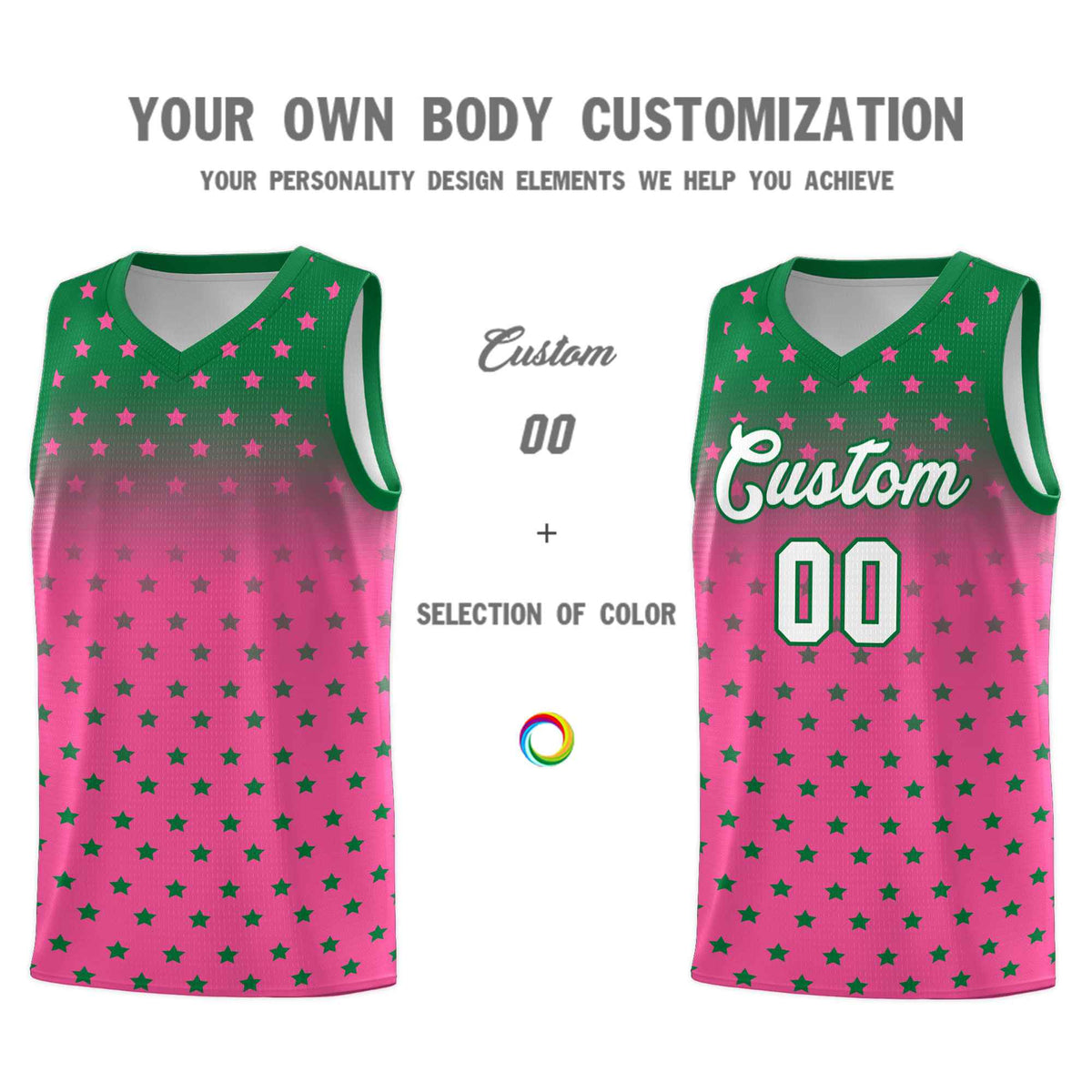 Custom Kelly Green Pink Gradient Start Pattern Basketball Jersey Kits|KXKSHOP