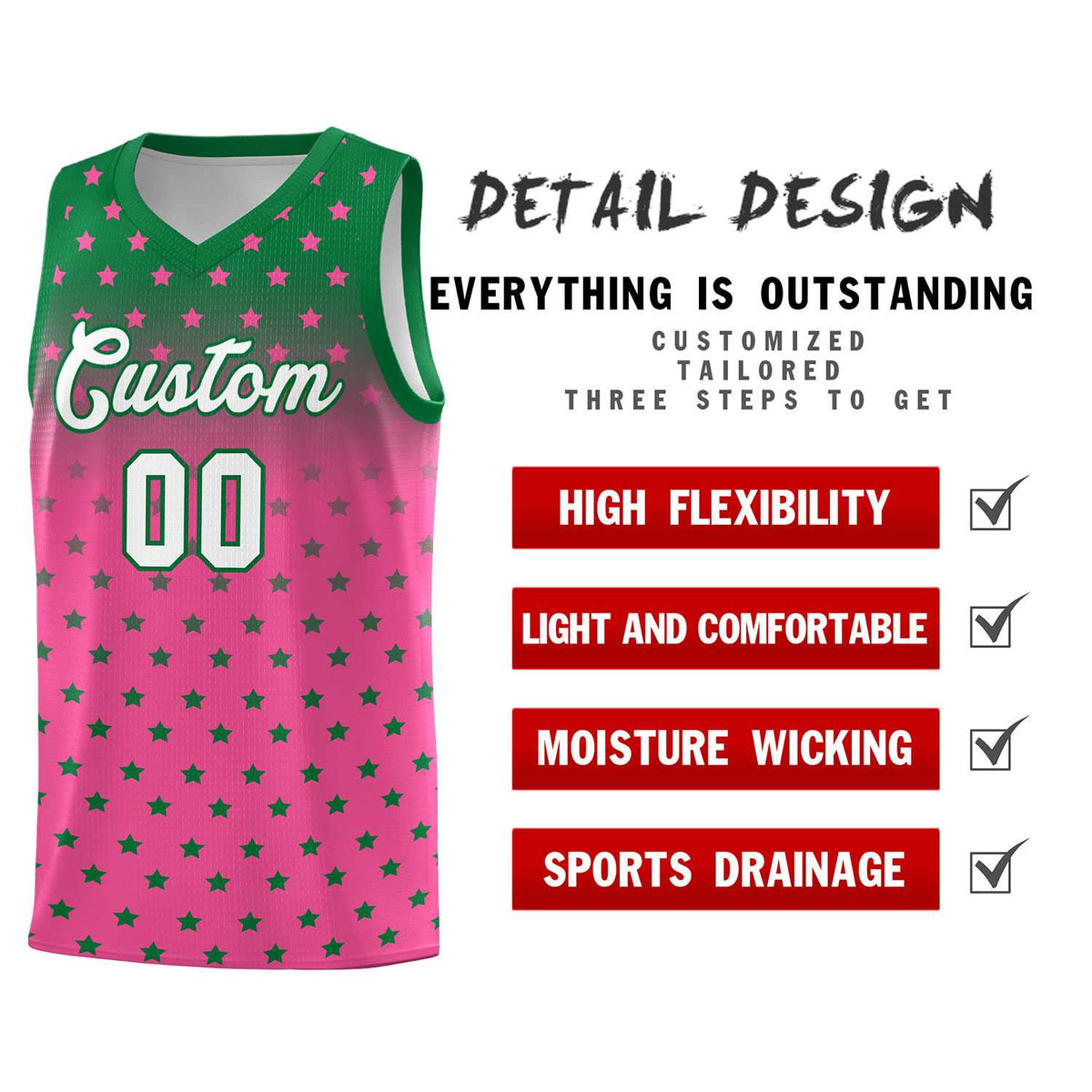Custom Kelly Green Pink Gradient Start Pattern Basketball Jersey Kits|KXKSHOP