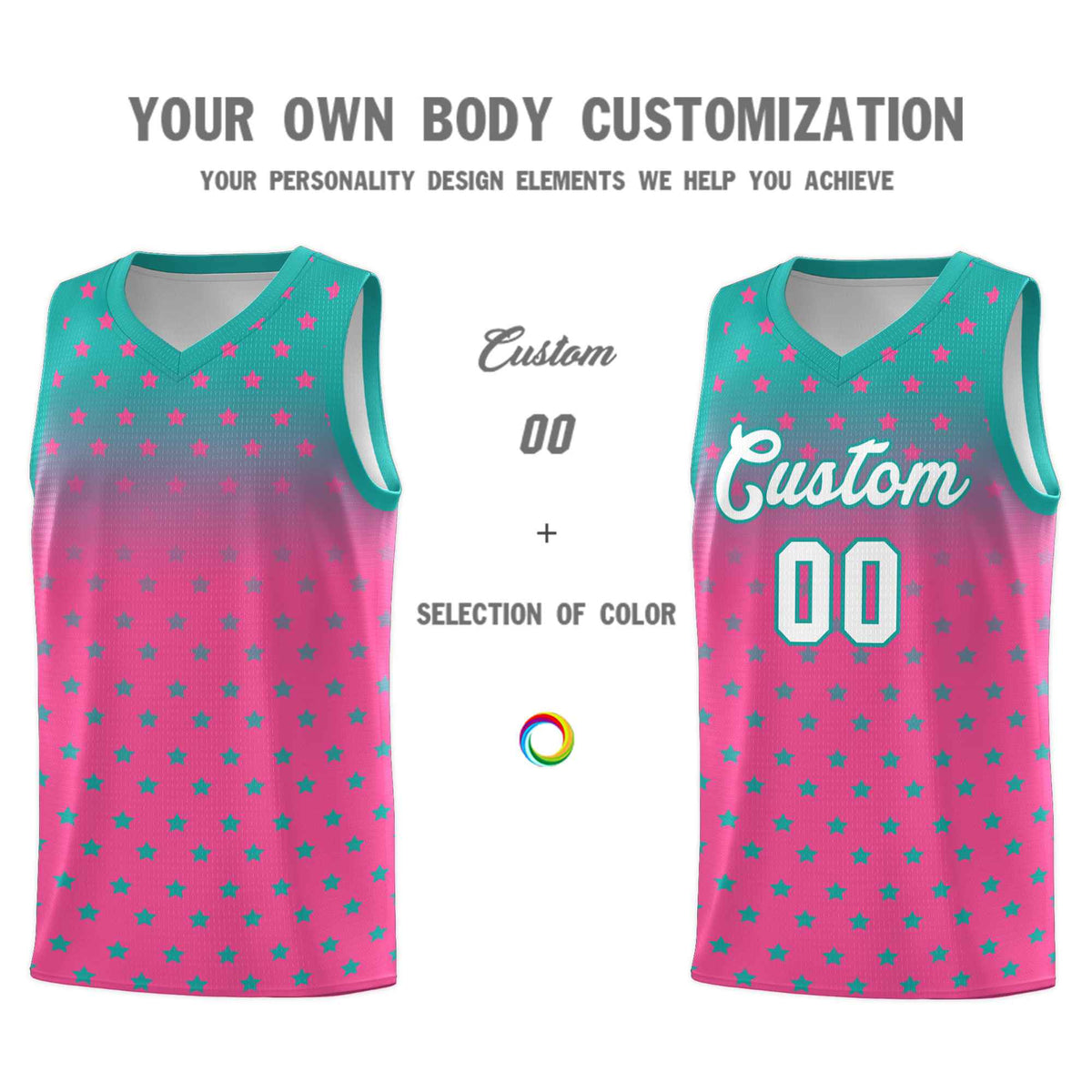 Custom Aqua Pink Gradient Start Pattern Basketball Jersey Kits|KXKSHOP