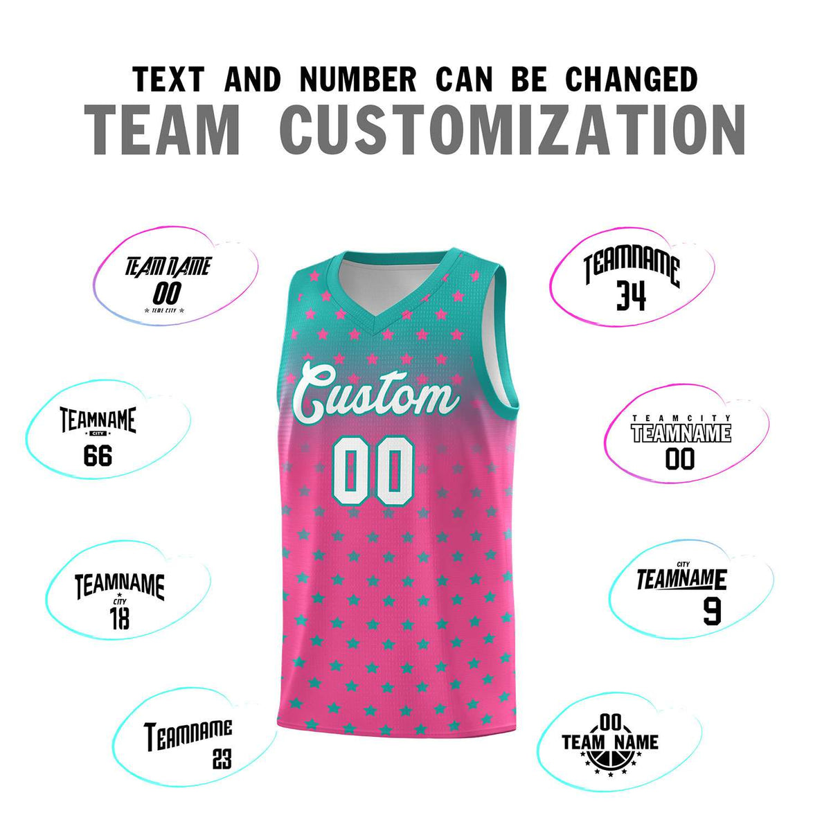 Custom Aqua Pink Gradient Start Pattern Basketball Jersey Kits|KXKSHOP