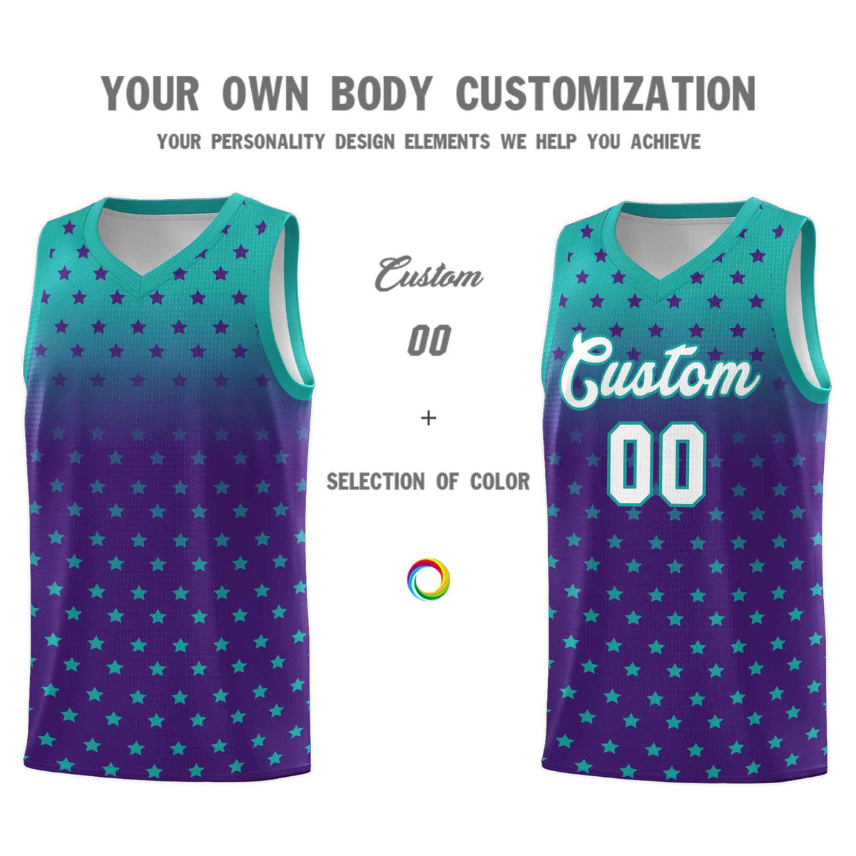 Custom Aqua Purple Gradient Start Pattern Basketball Jersey Kits|KXKSHOP