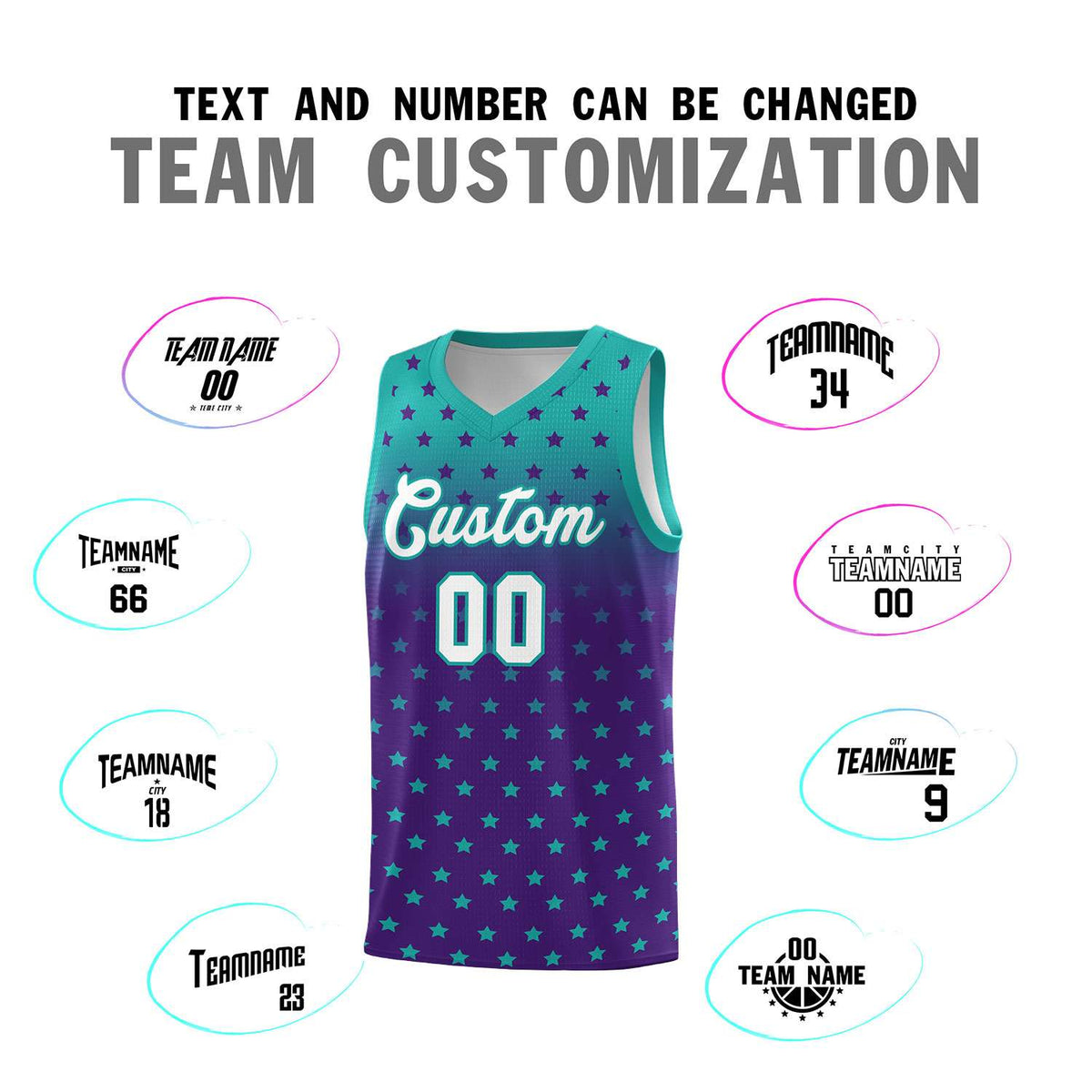Custom Aqua Purple Gradient Start Pattern Basketball Jersey Kits|KXKSHOP