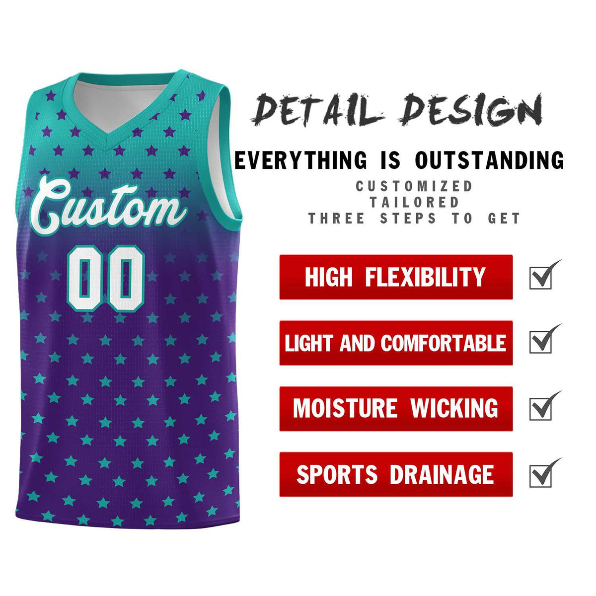Custom Aqua Purple Gradient Start Pattern Basketball Jersey Kits|KXKSHOP