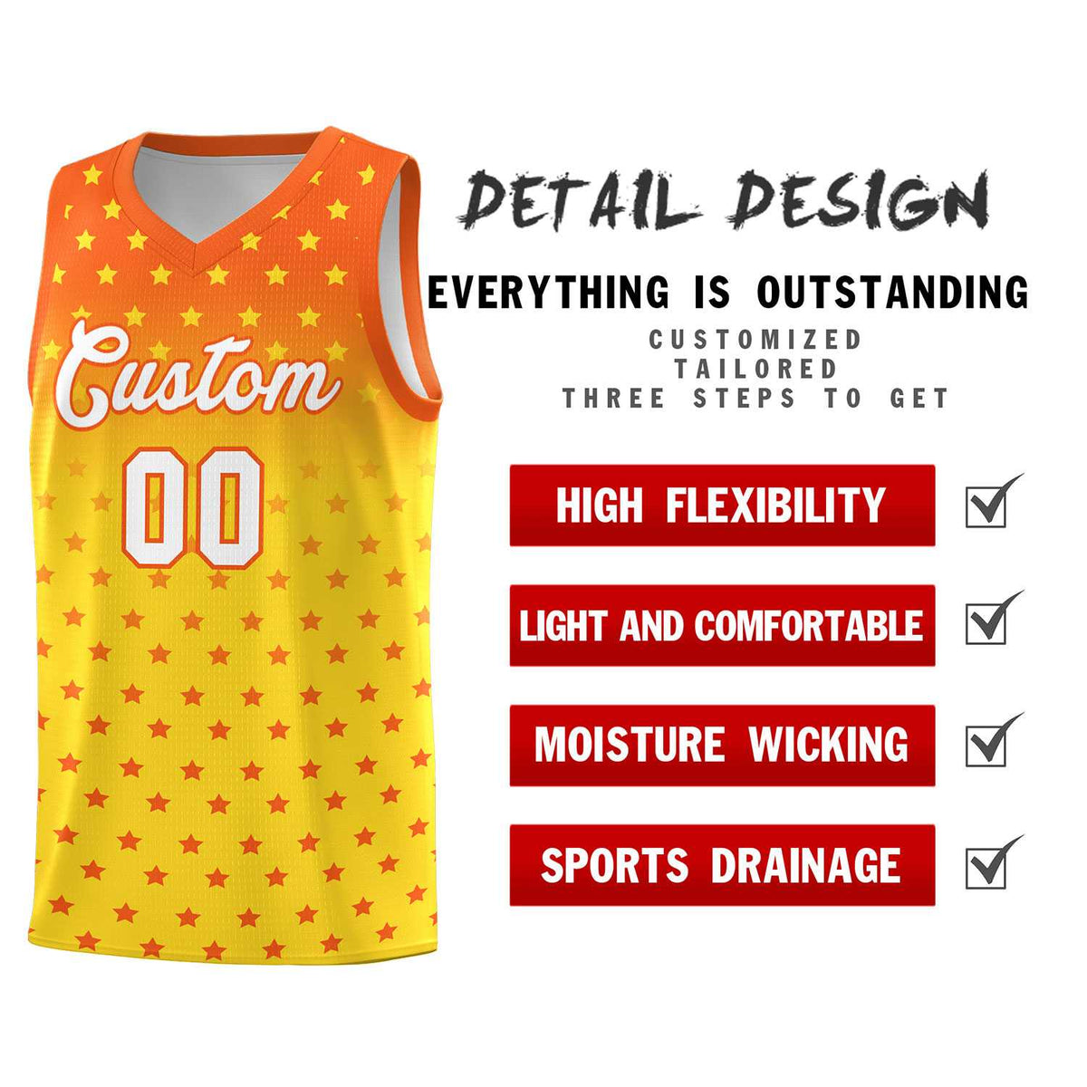 Custom Orange Gold Gradient Start Pattern Basketball Jersey Kits|KXKSHOP