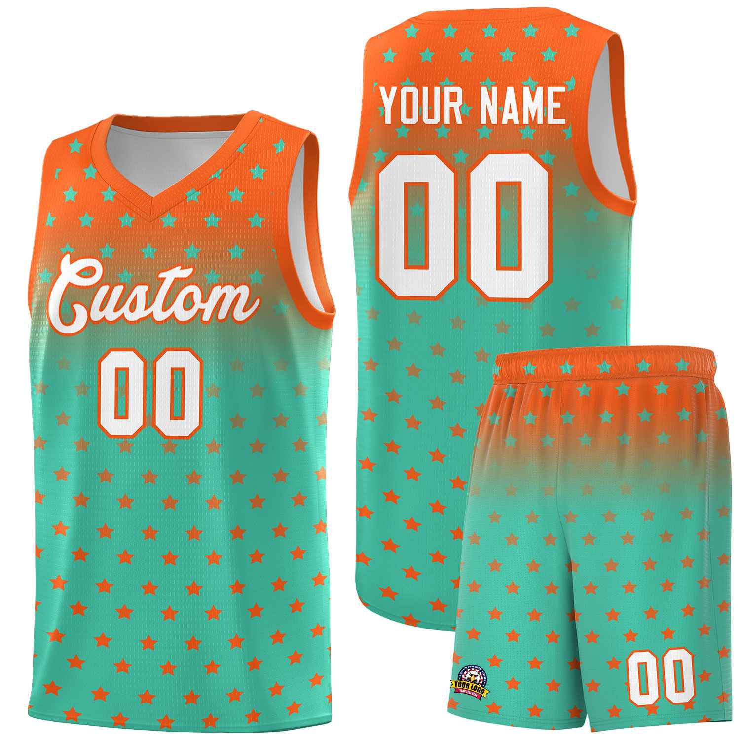 Custom Orange Aqua Gradient Start Pattern Basketball Jersey Kits|KXKSHOP