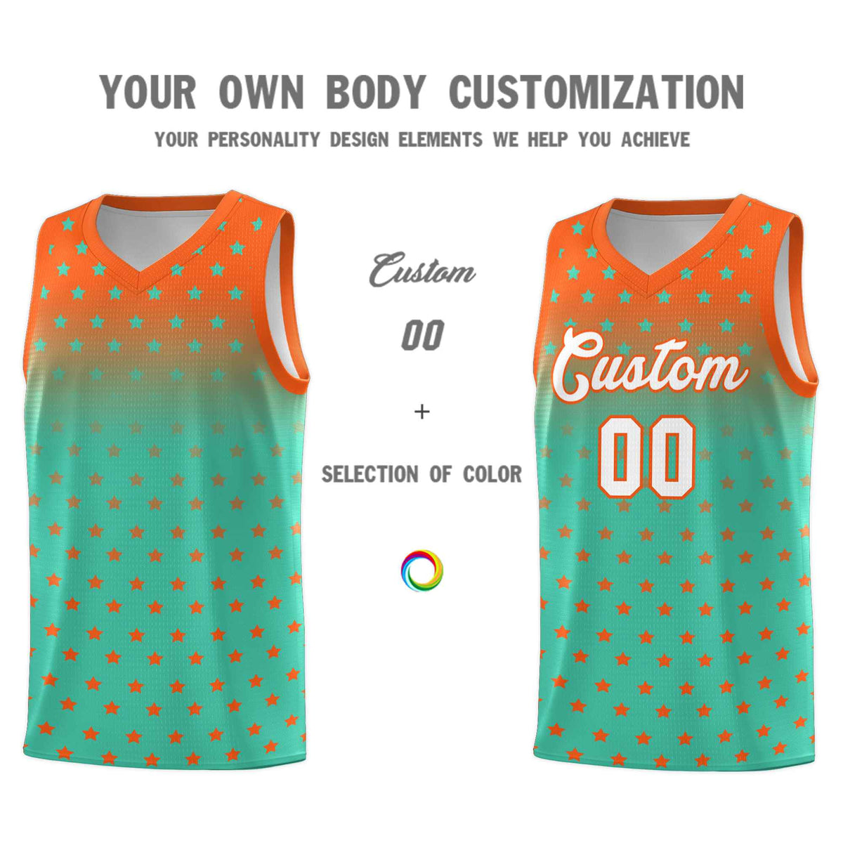 Custom Orange Aqua Gradient Start Pattern Basketball Jersey Kits|KXKSHOP