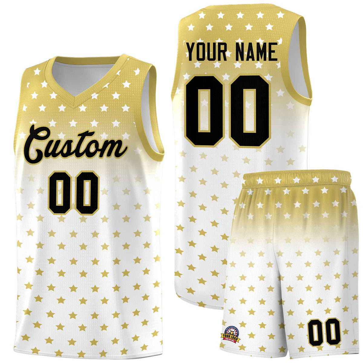 Custom Old Gold White Gradient Start Pattern Basketball Jersey Kits|KXKSHOP