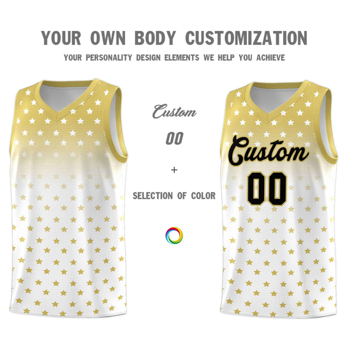 Custom Old Gold White Gradient Start Pattern Basketball Jersey Kits|KXKSHOP