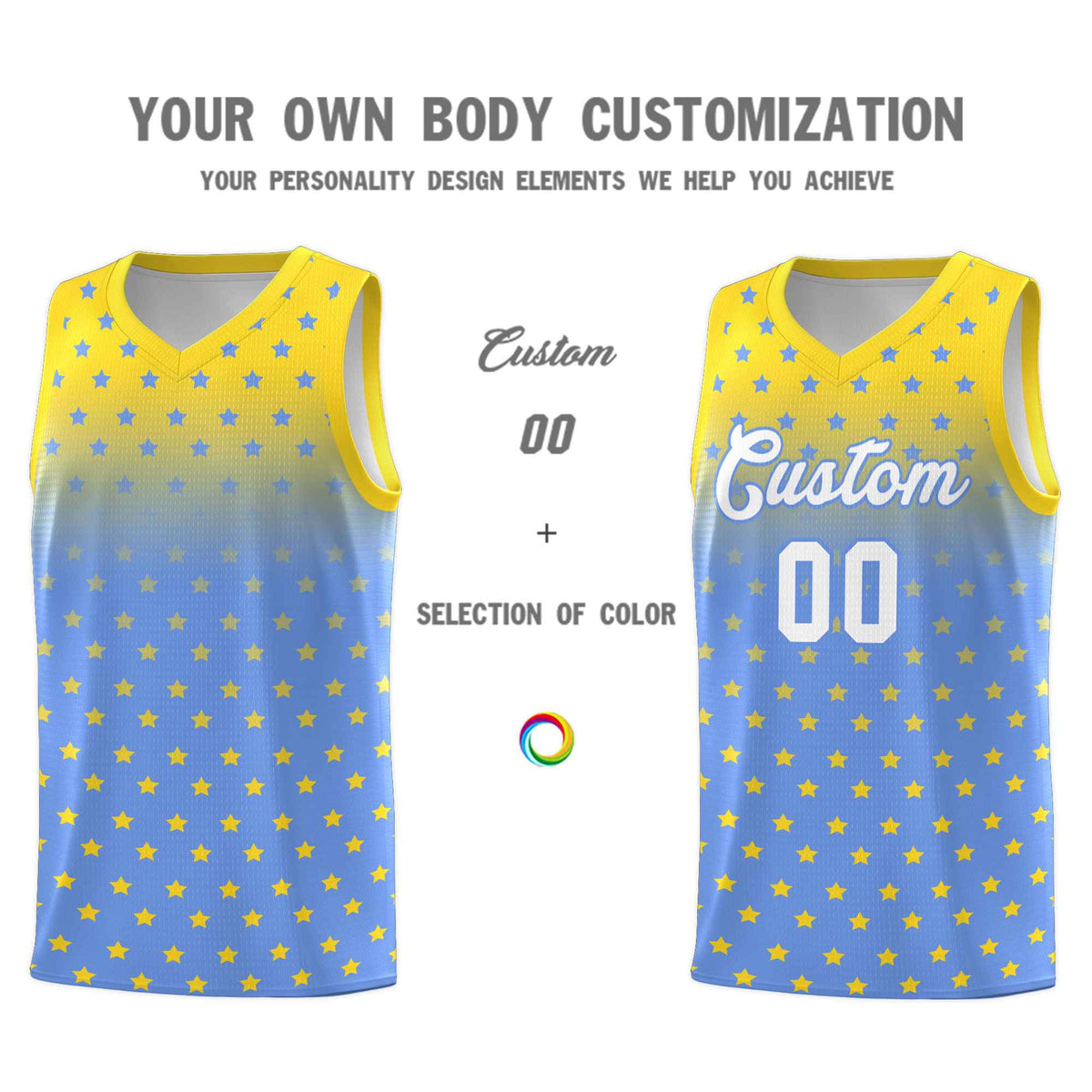 Custom Gold Light Blue Gradient Start Pattern Basketball Jersey Kits|KXKSHOP