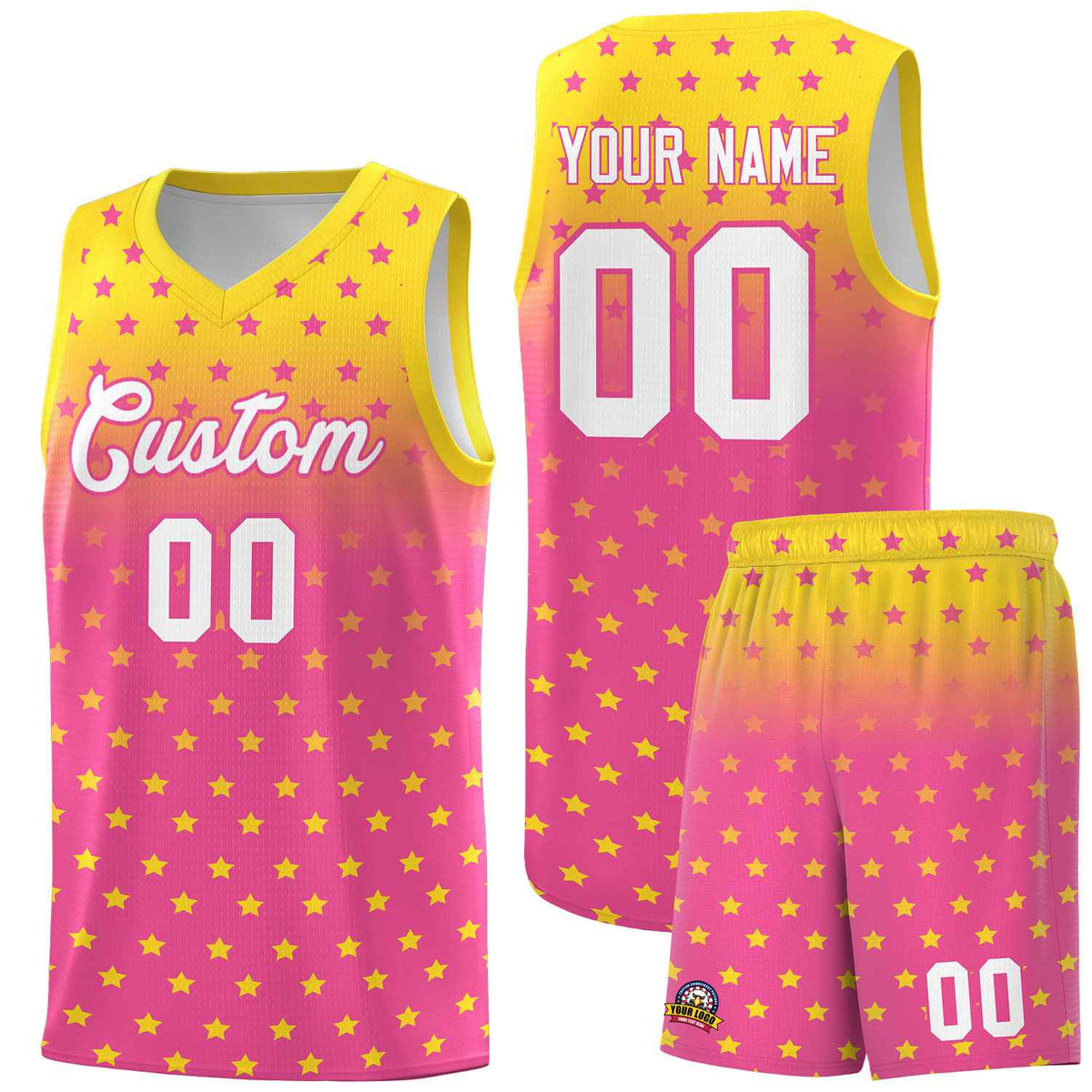 Custom Gold Pink Gradient Start Pattern Basketball Jersey Kits|KXKSHOP