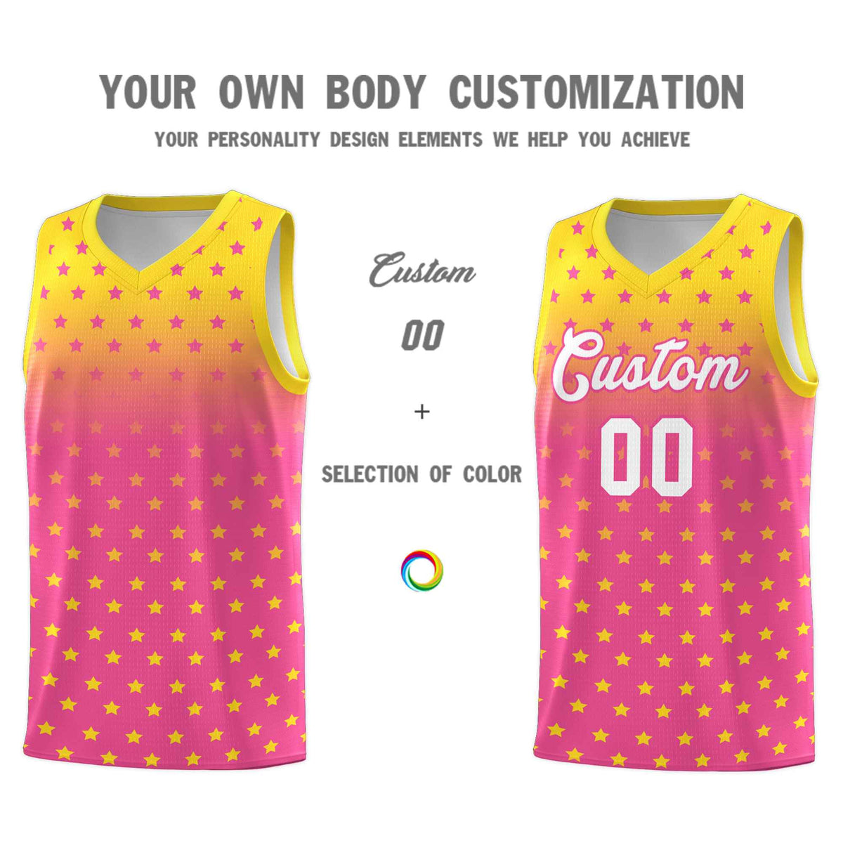 Custom Gold Pink Gradient Start Pattern Basketball Jersey Kits|KXKSHOP
