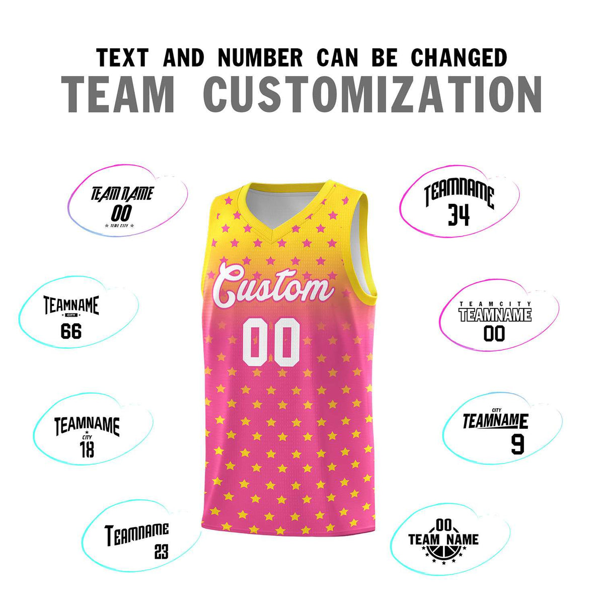 Custom Gold Pink Gradient Start Pattern Basketball Jersey Kits|KXKSHOP