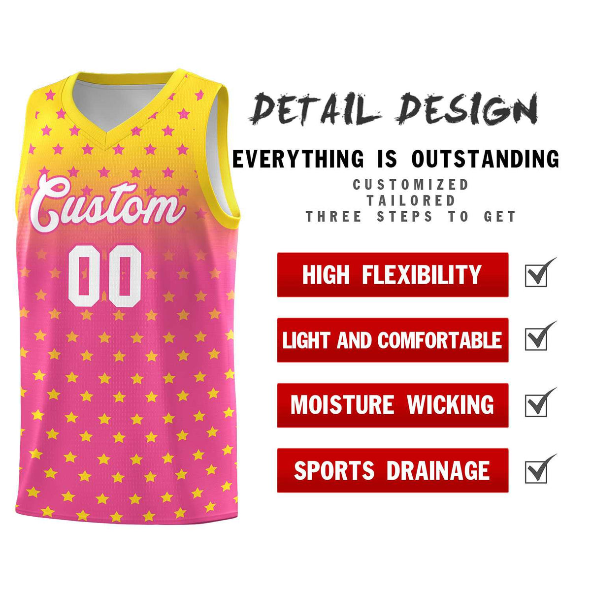 Custom Gold Pink Gradient Start Pattern Basketball Jersey Kits|KXKSHOP
