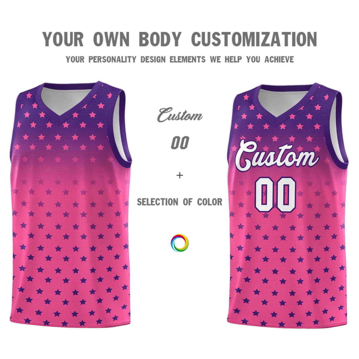 Custom Purple Pink Gradient Start Pattern Basketball Jersey Kits|KXKSHOP