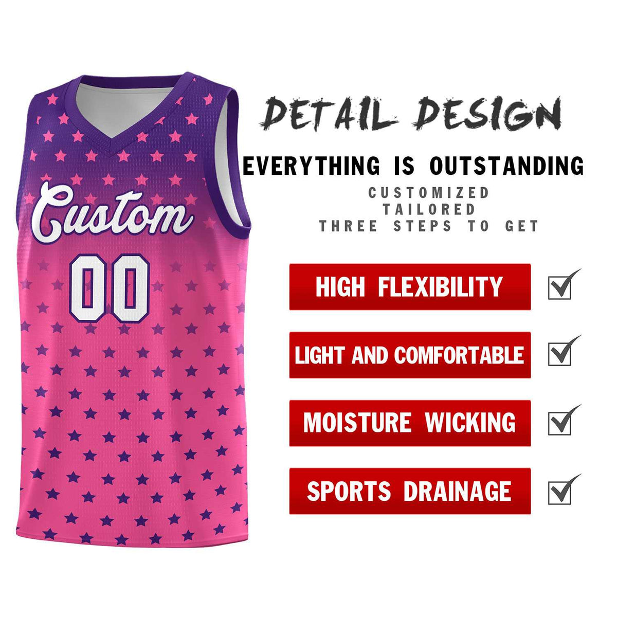 Custom Purple Pink Gradient Start Pattern Basketball Jersey Kits|KXKSHOP