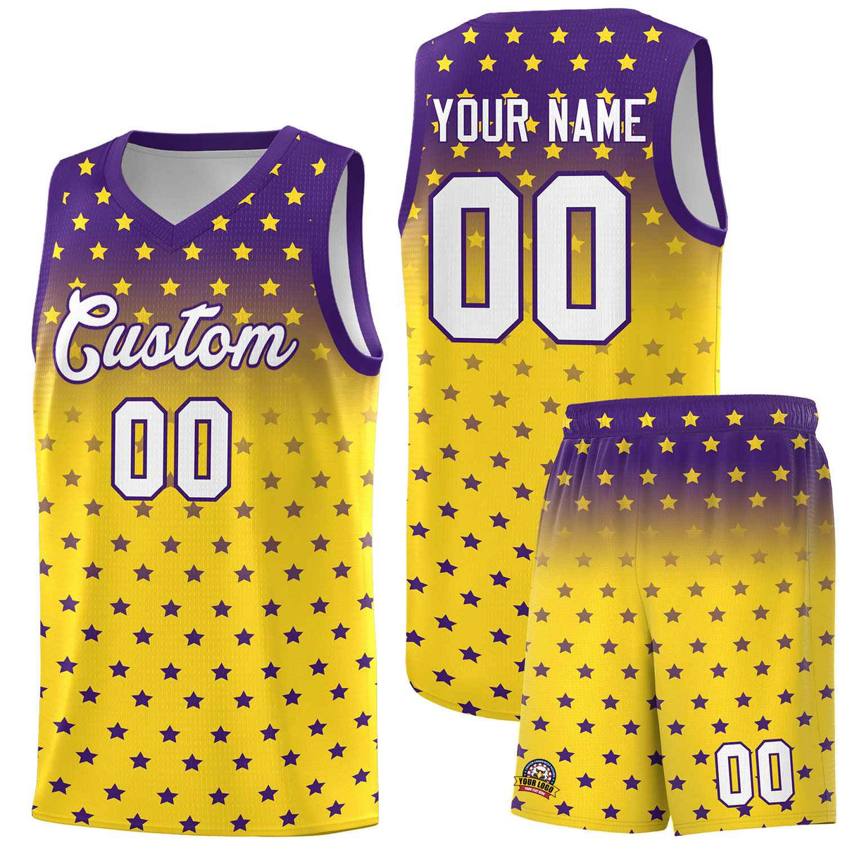 Custom Purple Gold Gradient Start Pattern Basketball Jersey Kits|KXKSHOP