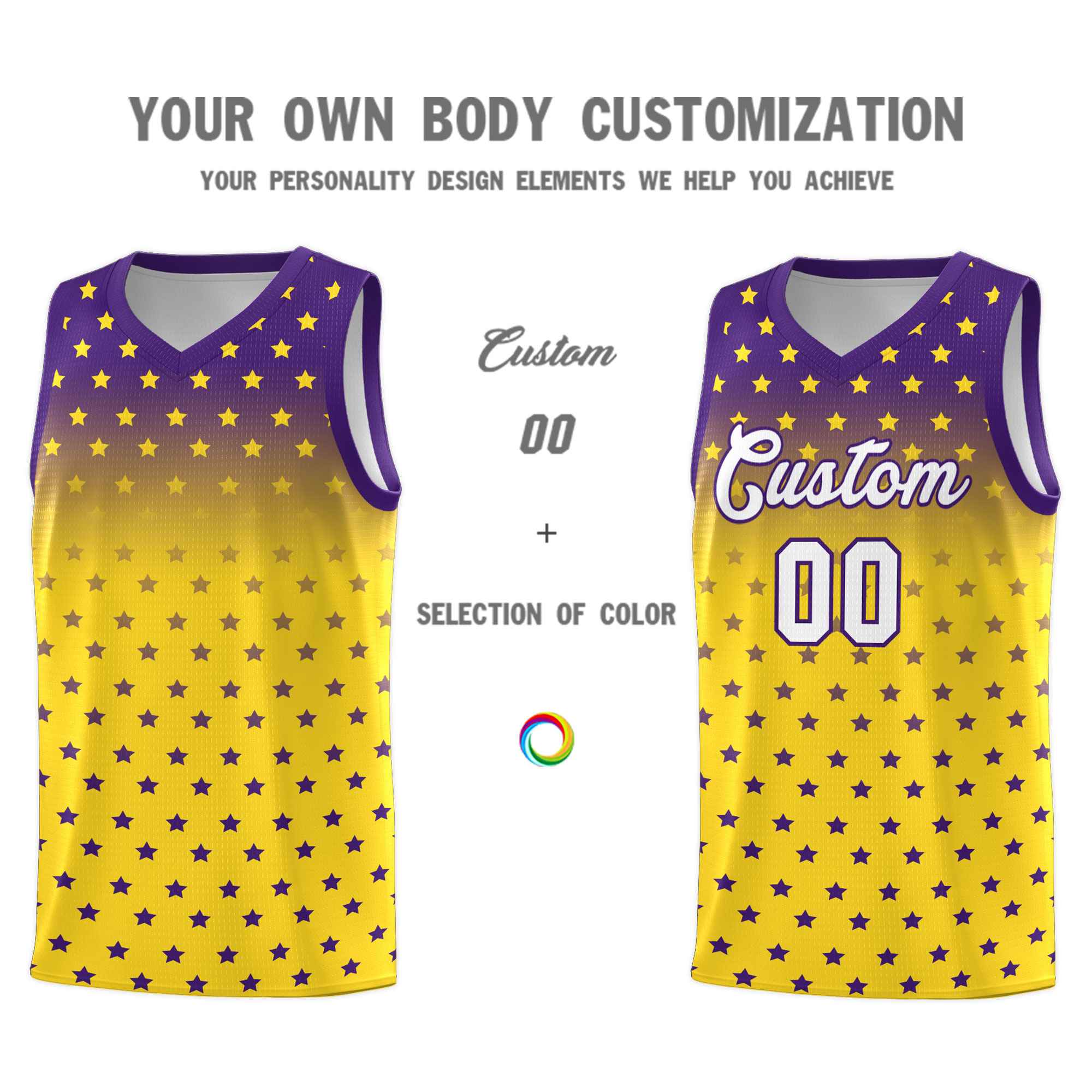 Custom Purple Gold Gradient Start Pattern Basketball Jersey Kits|KXKSHOP