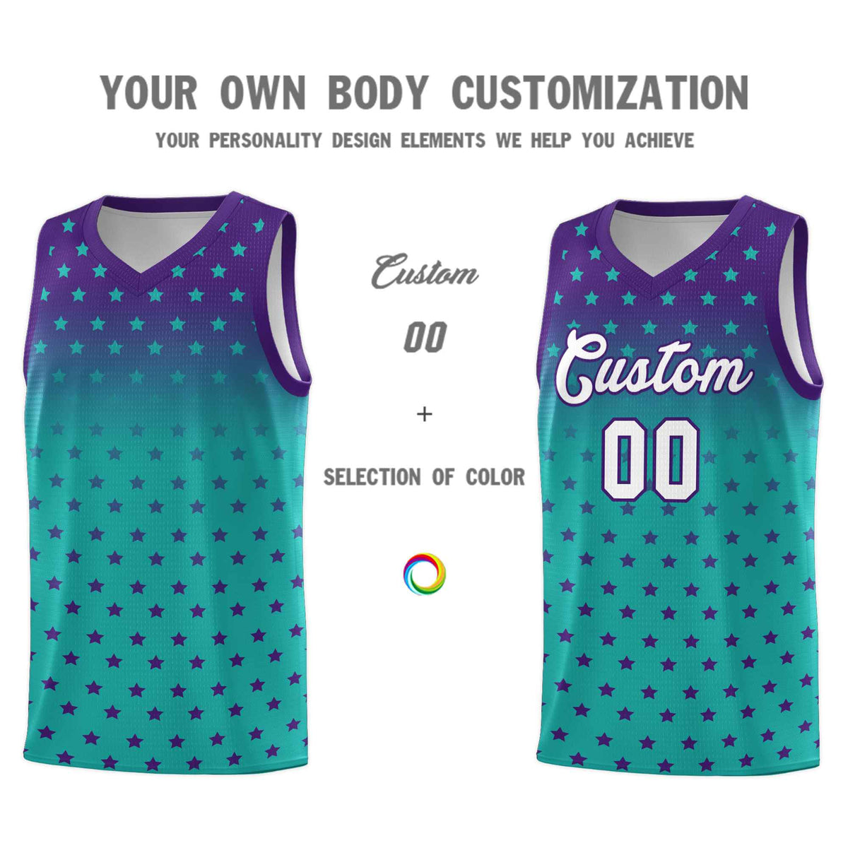 Custom Purple Aqua Gradient Start Pattern Basketball Jersey Kits|KXKSHOP