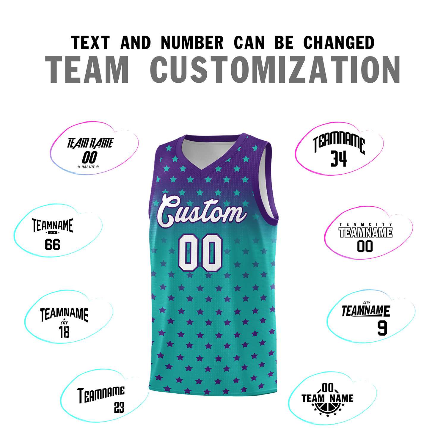 Custom Purple Aqua Gradient Start Pattern Basketball Jersey Kits|KXKSHOP