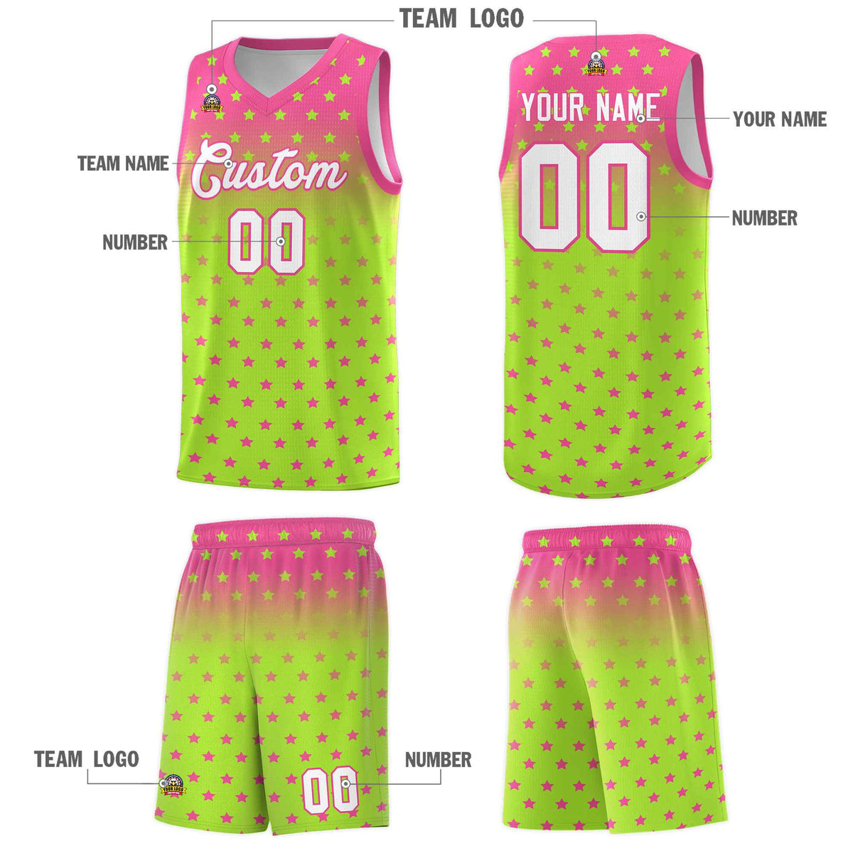 Custom Pink Light Green Gradient Start Pattern Basketball Jersey Kits|KXKSHOP