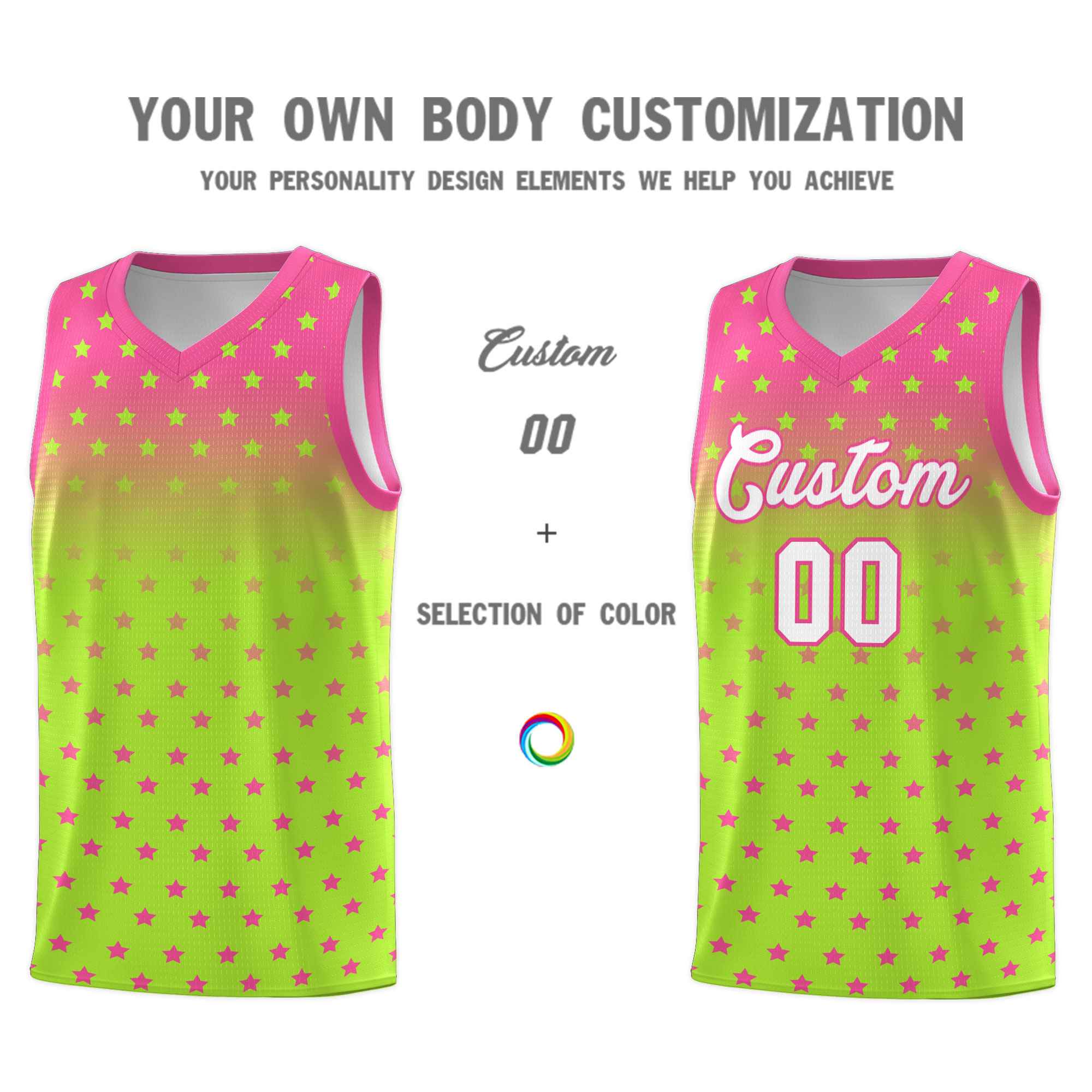Custom Pink Light Green Gradient Start Pattern Basketball Jersey Kits|KXKSHOP