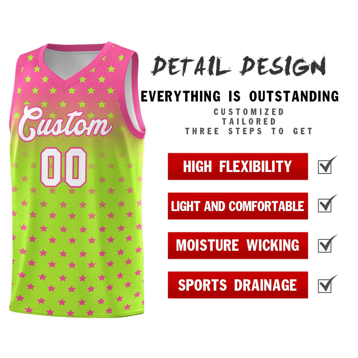 Custom Pink Light Green Gradient Start Pattern Basketball Jersey Kits|KXKSHOP