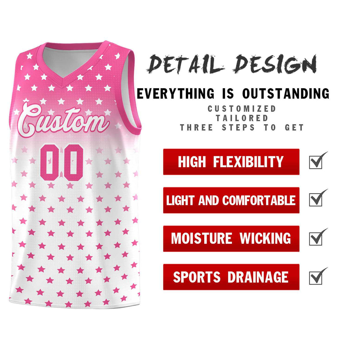 Custom Pink White Gradient Start Pattern Basketball Jersey Kits|KXKSHOP