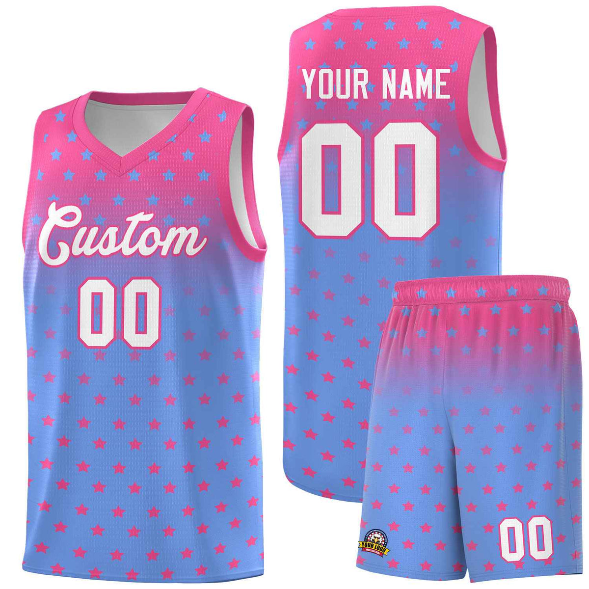 Custom Pink Light Blue Gradient Start Pattern Basketball Jersey Kits|KXKSHOP