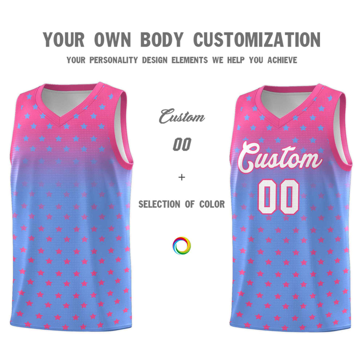 Custom Pink Light Blue Gradient Start Pattern Basketball Jersey Kits|KXKSHOP